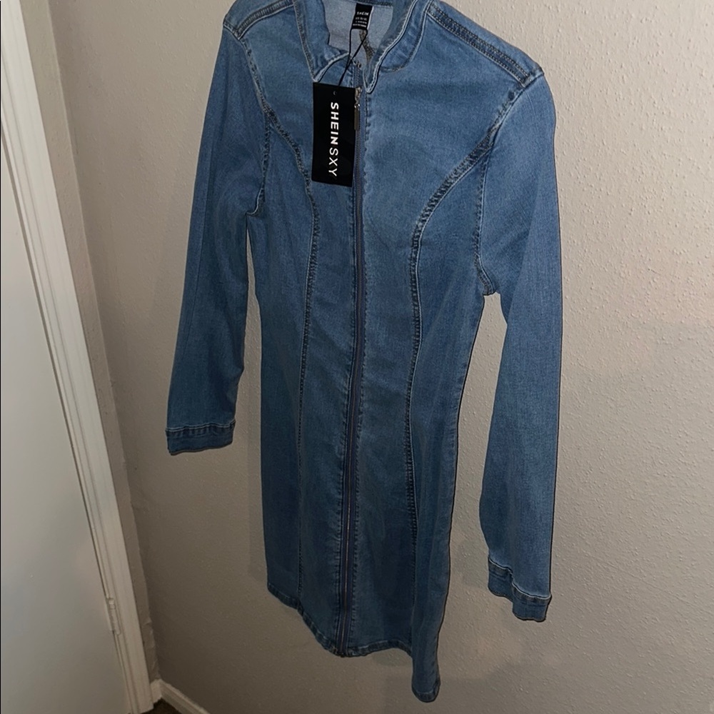 SHEIN Blue Zipper Long Sleeve Dress